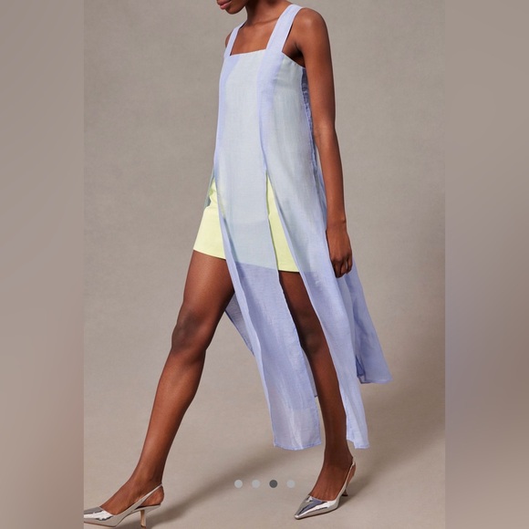 NWT By Anthropologie Lavender and Lime Square-Neck Slit Dress Sizes 6 & 8 - Picture 3 of 8